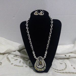Abalone Necklace and Earring Set Silver Gold and Copper